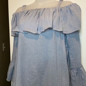 INC International Concepts Off the Shoulder blouse Size Small blue gauze cotton